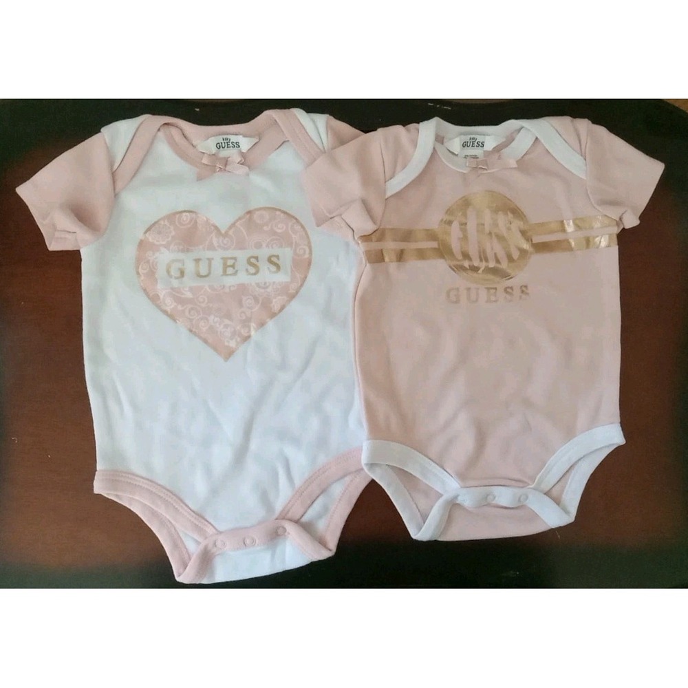 Baby Guess 0-3M Girls One Piece Short Sleeve Bodysuit Lot Of 2